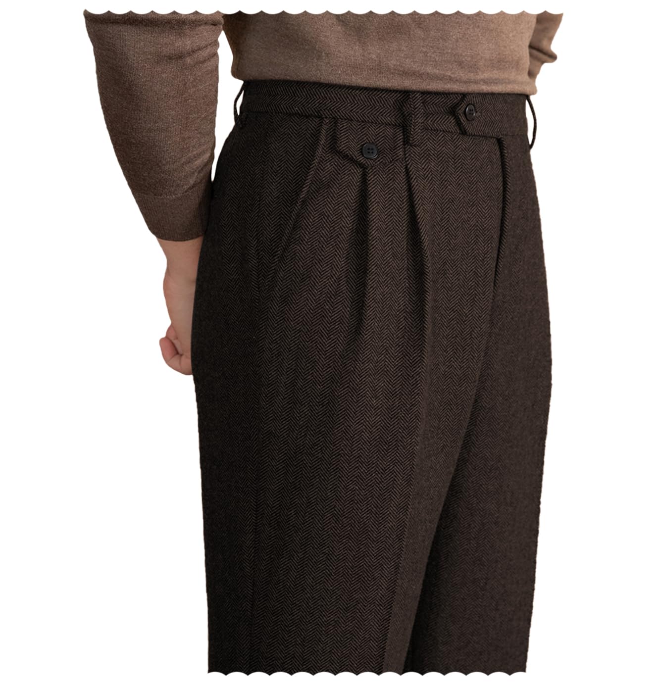 Men's Vintage Wool Tweed Herringbone Trousers High Waist Straight Pleated Pants Men's Vintage Wool Tweed Herringbone Trousers High Waist Straight Pleated Pants