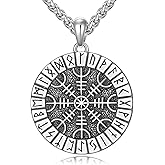 Lattd Viking Necklace for Men 925 Sterling Silver Viking Rune Helm of Awe Aegishjalmr Pendant Norse Jewelry for Men Women