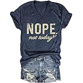 CEZOUAE Nope Not Today T Shirt Women V Neck T Shirts Funny Letter Print Tees Summer Short Sleeve Tops Trendy Blouses