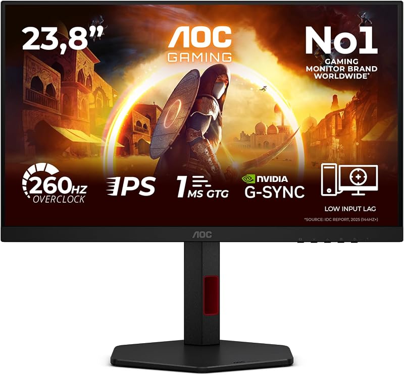 24G4ZR 24 Zoll FHD Gaming Monitor, 260Hz, Fast IPS Panel, 1ms GtG, HDR10, G-Sync Compatible, Höhenverstellung,(1920x1080 HDMI 2X 2.0 DP 1x 1.4) Schwarz