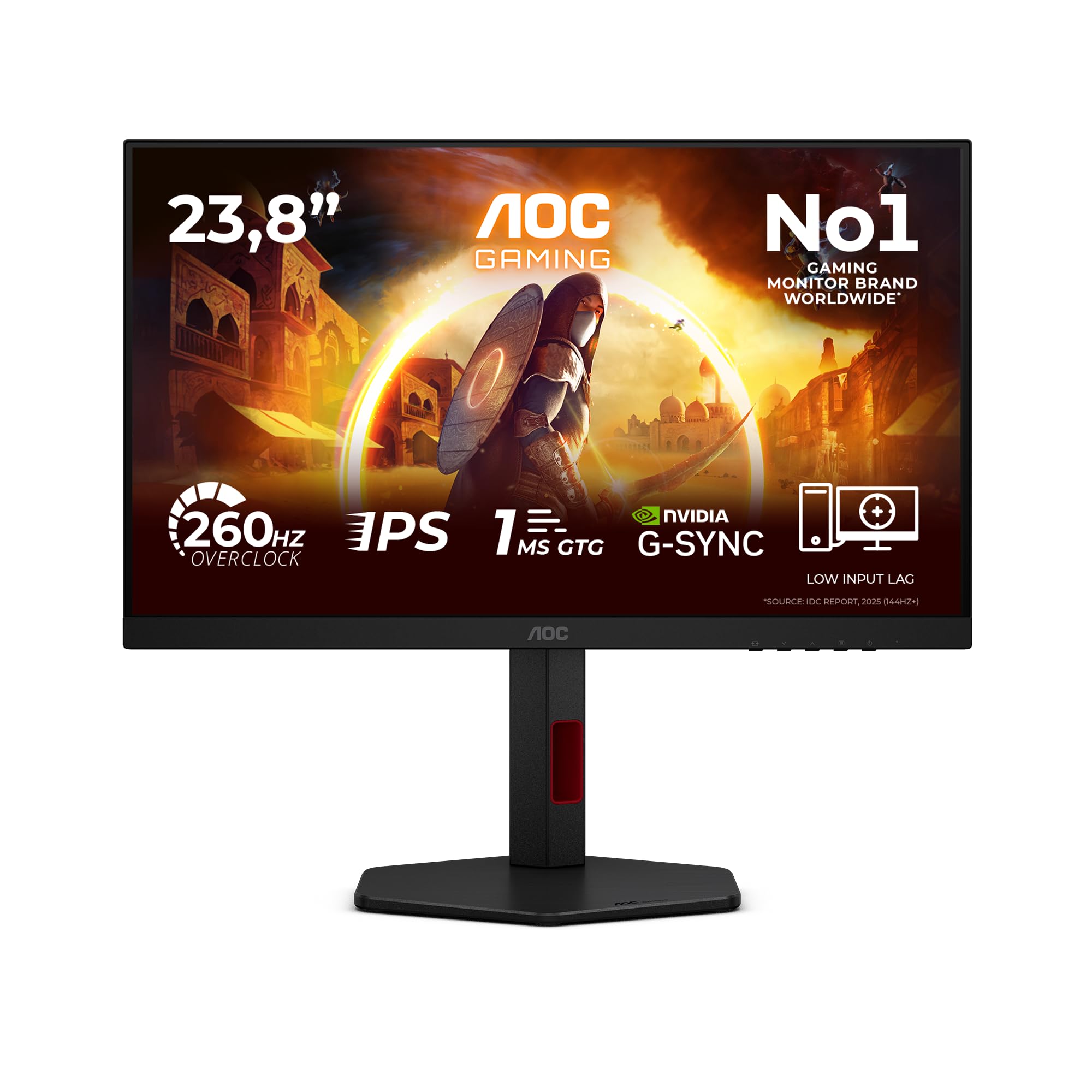 AOC 24G4ZR 24 Zoll FHD Gaming Monitor, 260Hz, Fast IPS Panel, 1ms GtG, HDR10, G-Sync Compatible, Höhenverstellung,(1920x1080 HDMI 2X 2.0 DP 1x 1.4) Schwarz 2