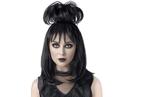 MUPUL Black Cosplay Wig With Bun,Bride Wigs For Costumes,Halloween Costume Wigs For Women
