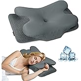Cervical Neck Pillow for Sleeping,Memory Foam Pillows for Neck Pain Relief,Ergonomic Neck Support Contour Pillow for Side Back Stomach Sleepers,Orthopedic Breathable Pillowcase(Dark Grey)