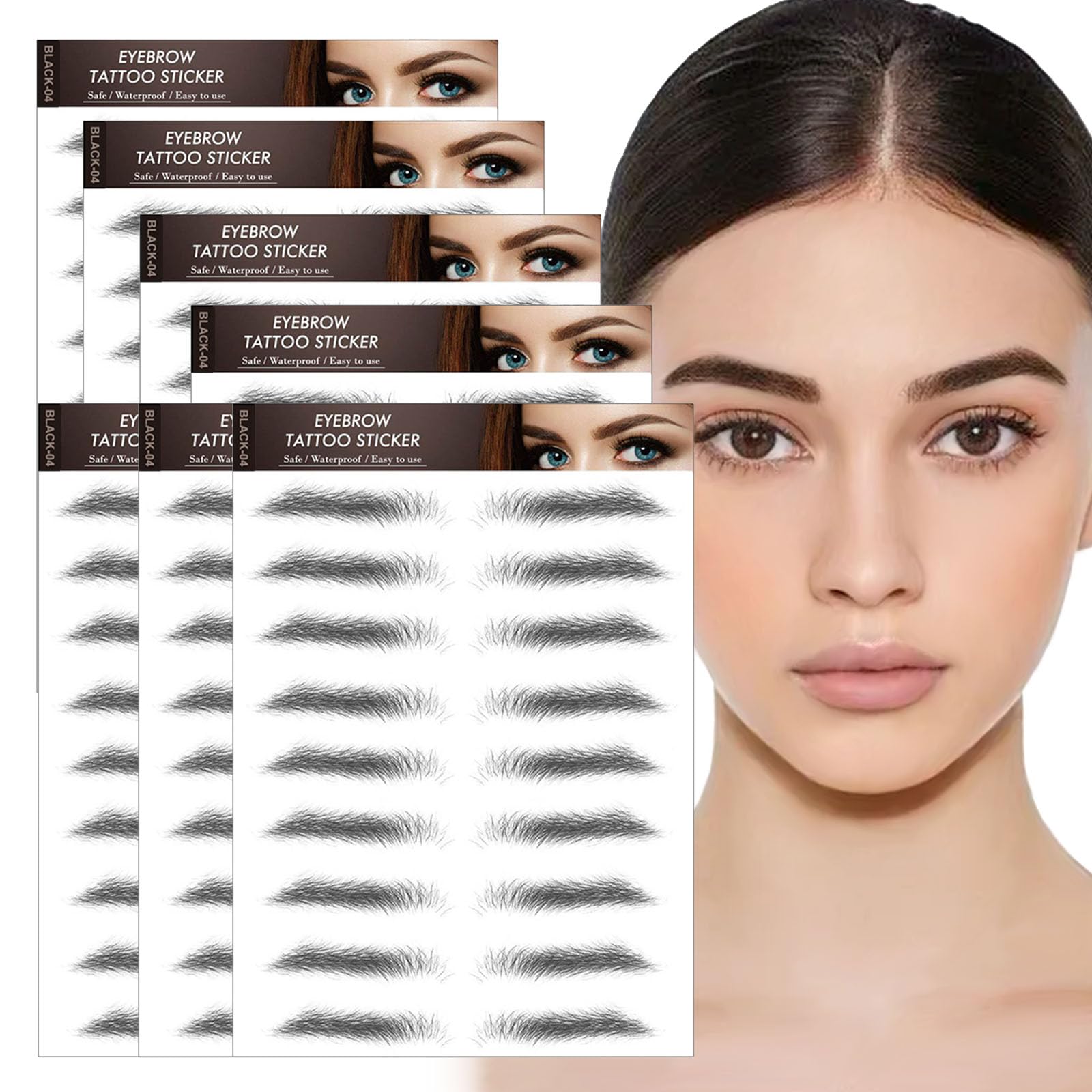 AWAVM 7Sheets/77Pairs 4D Hair-Like Eyebrow Tattoo Stickers Waterproof Natural Fake Stickers,Long Lasting Eyebrow Grooming Shaping Perfect for Women and Girls (Black-04)