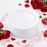 I00000 50Pcs White Plastic Dinner Plates 10 Inch, Premium Disposable Party Plates, Safe and Reusable, Heavy Duty Plastic Plates Perfect for Wedding Valentine's Day Party