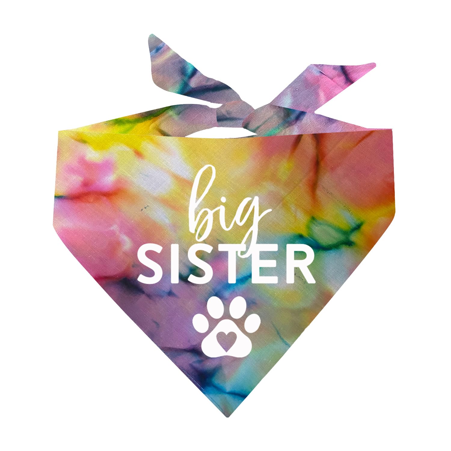 Big Sister Heart Paw Pregnancy Announcement Scrunch Tie Dye Triangle Dog Bandana (Assorted Colors)