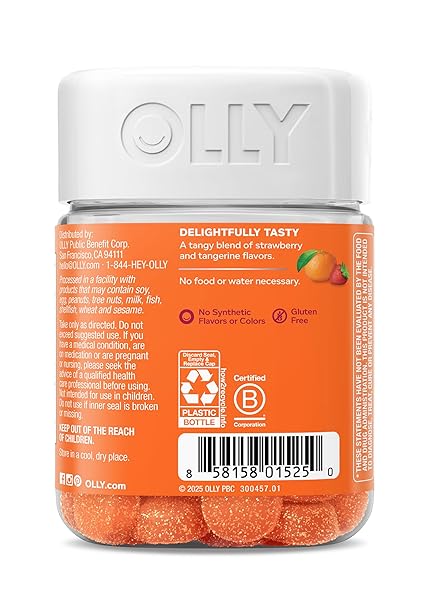 OLLY LASER FOCUS GUMMY, GINSENG, ALPHA GPC, B VITAMINS, BERRY TANGERINE FLAVOR – 36 COUNT