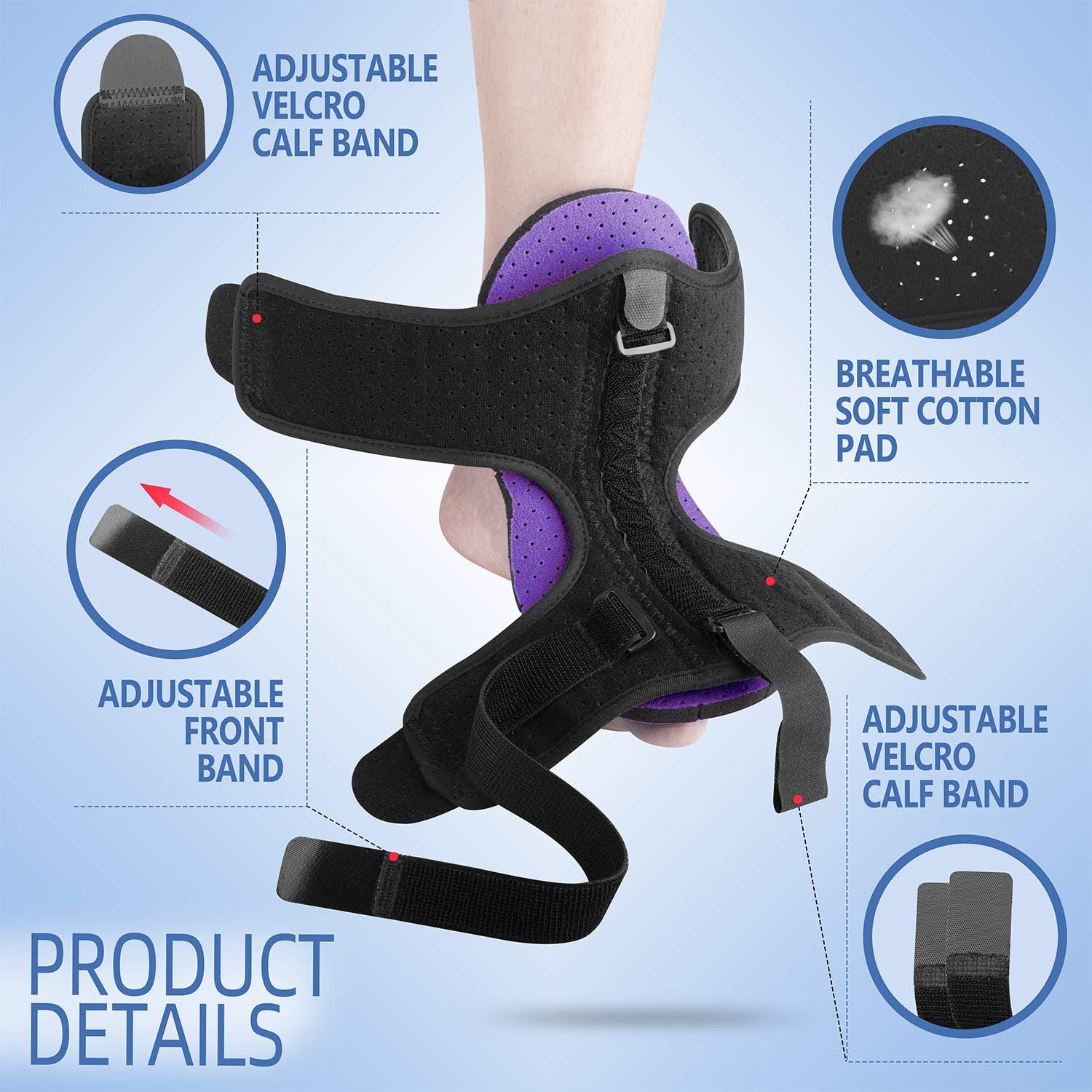 AiBast Plantar Fasciitis Night Splint, 2020 New Upgraded Purple Multi Adjustable Ankle Brace Foot Drop Orthotic Brace for Plantar Fasciitis, Arch Foot Pain, Achilles Tendonitis Support for Women, Men: Health & Personal Care