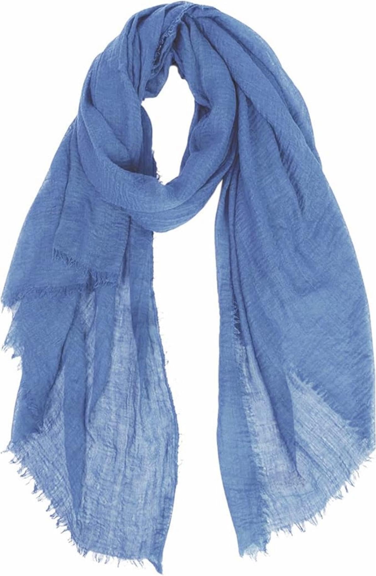 Photo 1 of guiyal Cotton Blend Crinkle Vintage Soft Scarf with Fringed Edges,linen scarf,shawl,travel scarf?light blue…