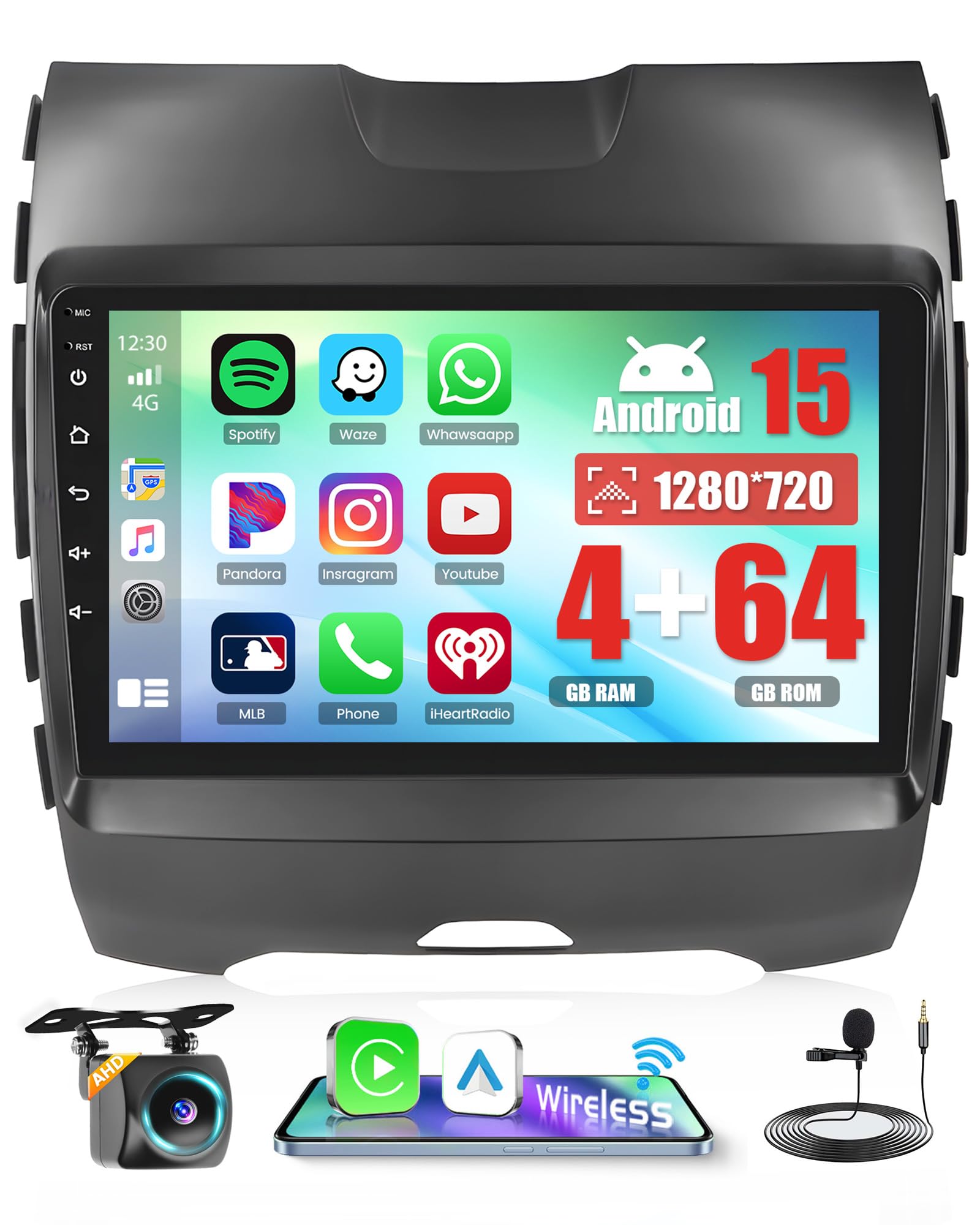 Photo 1 of [4+64GB] Realdio Android 15 Car Stereo for Ford Edge 2016-2020 with Wireless CarPlay Android Auto, 9 Inch Touch Screen Car Radio for Ford Edge with WiFi GPS 32EQ Bluetooth5.0 FM/RDS Backup Camera
