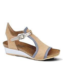 NAOT Women's Fiona Wedge Sandal Nude/Blue Combo