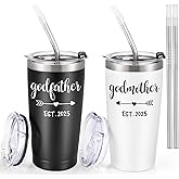 LiqCool Godparents Gift, Godparents Proposal Gift from Godchild, 20 Oz Godmother & Godfather Est 2025 Tumbler Set, Cool Gifts for Godparents on Christmas Birthday Mother's Day(Black&White)