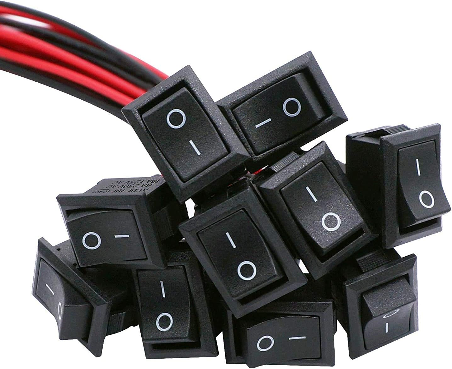Taiss/10Pcs Rocker Switch ON/Off 2Pin Latching Square SPST Toggle Switch Snap with Wires KCD1-X-F, Black