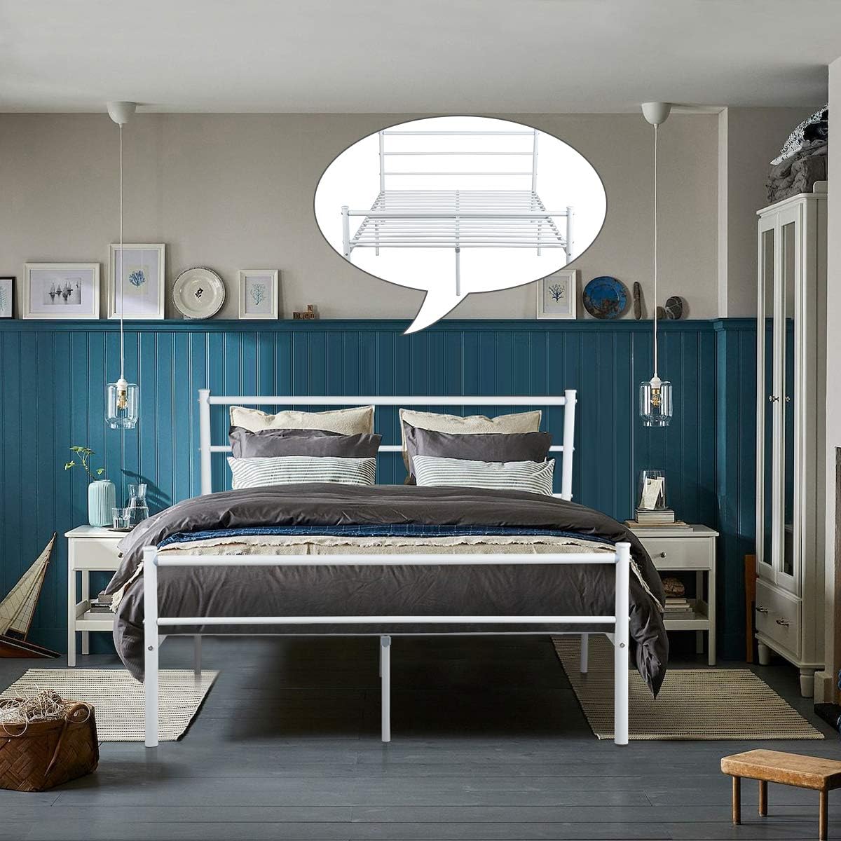 FurnitureR Cama Doble Armazón de Cama de Metal de fácil Montaje con