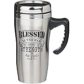 Christian Art Gifts Stainless Steel Travel Mug Double-Wall Vacuum Insulated Coffee Cup with Lid and Handle 16 oz BPA-free Lead-free Eco-Friendly Mug - Blessed Is The Man - Psalm 84:5