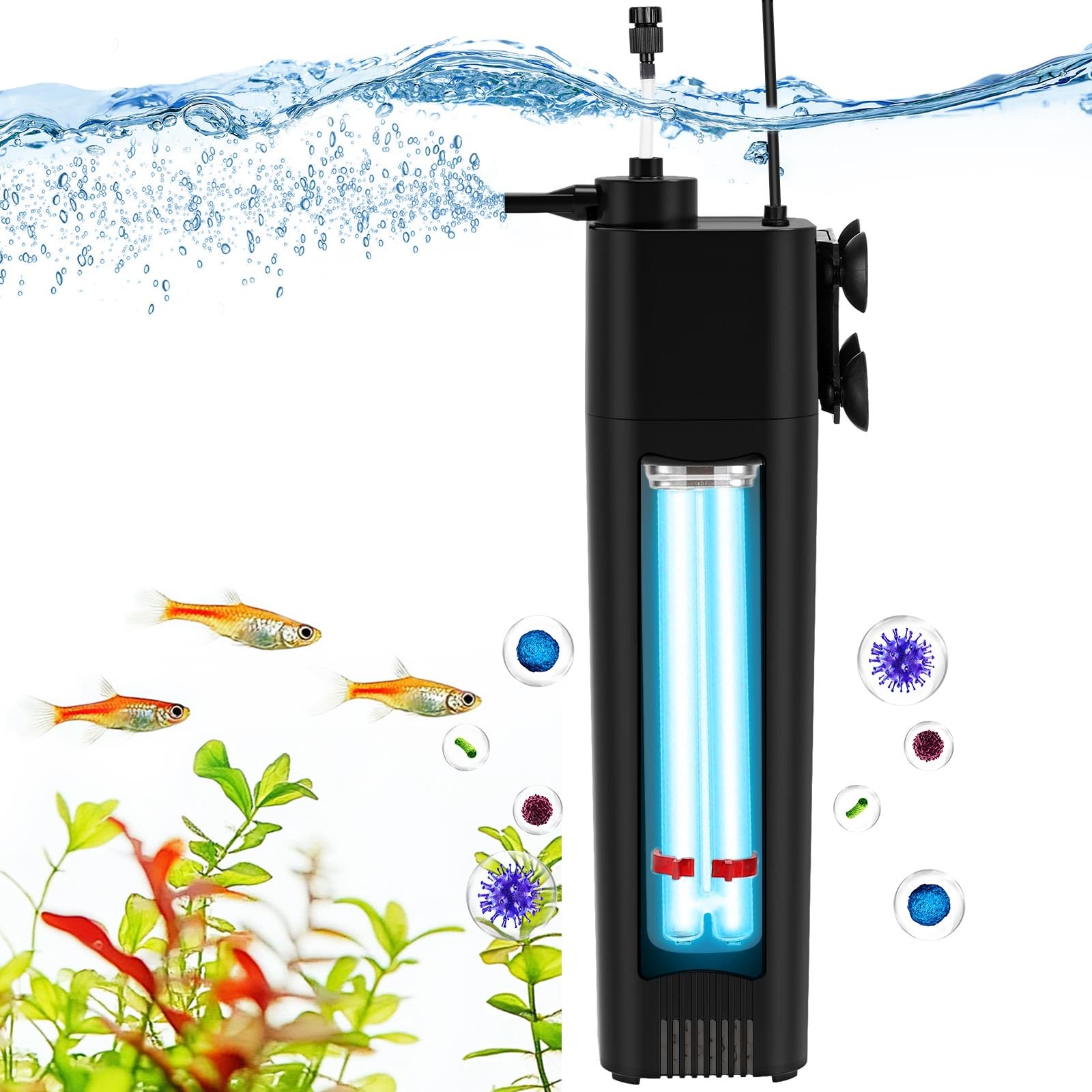 Photo 1 of Aquarium Filter for 40-150 gal, 211GPH U-V Fish Tank Filter Submersible Internal Fish Tank Filters, Power Pump Air Supply Freshwater GreenClean Machine Clear Green Killing