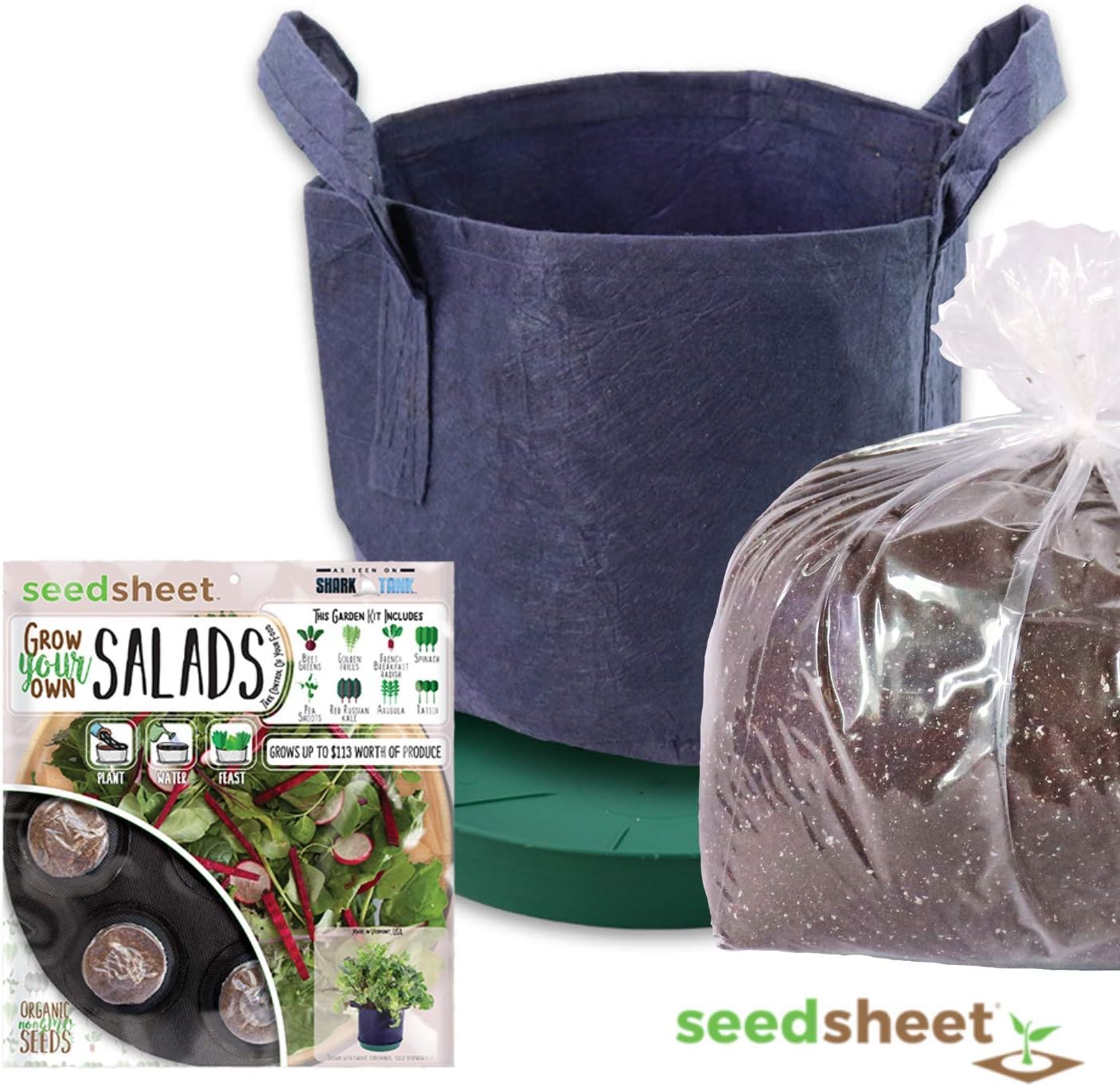 Home Garden Seeds – Seedsheet Grow Your Own Organic Gardening Pods – Eco Friendly Ingredients – Full Kit – Includes Soil (Salad)