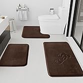 HUXMEYSON Bathroom Rugs Sets 3 Piece, Non-Slip & Quick Dry Bath Mat Set, Ultra Soft Velvet Bath Rugs for Bathroom, Toilet and Shower Floor, Brown