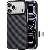 pitaka for iPhone 17 Pro Case 6.3" with Camera Control Button, Compatible with MagSafe, Ultra-Slim Case with Caseless Touch Feeling, 600D Aramid Fiber Woven, Black/Grey(Twill)