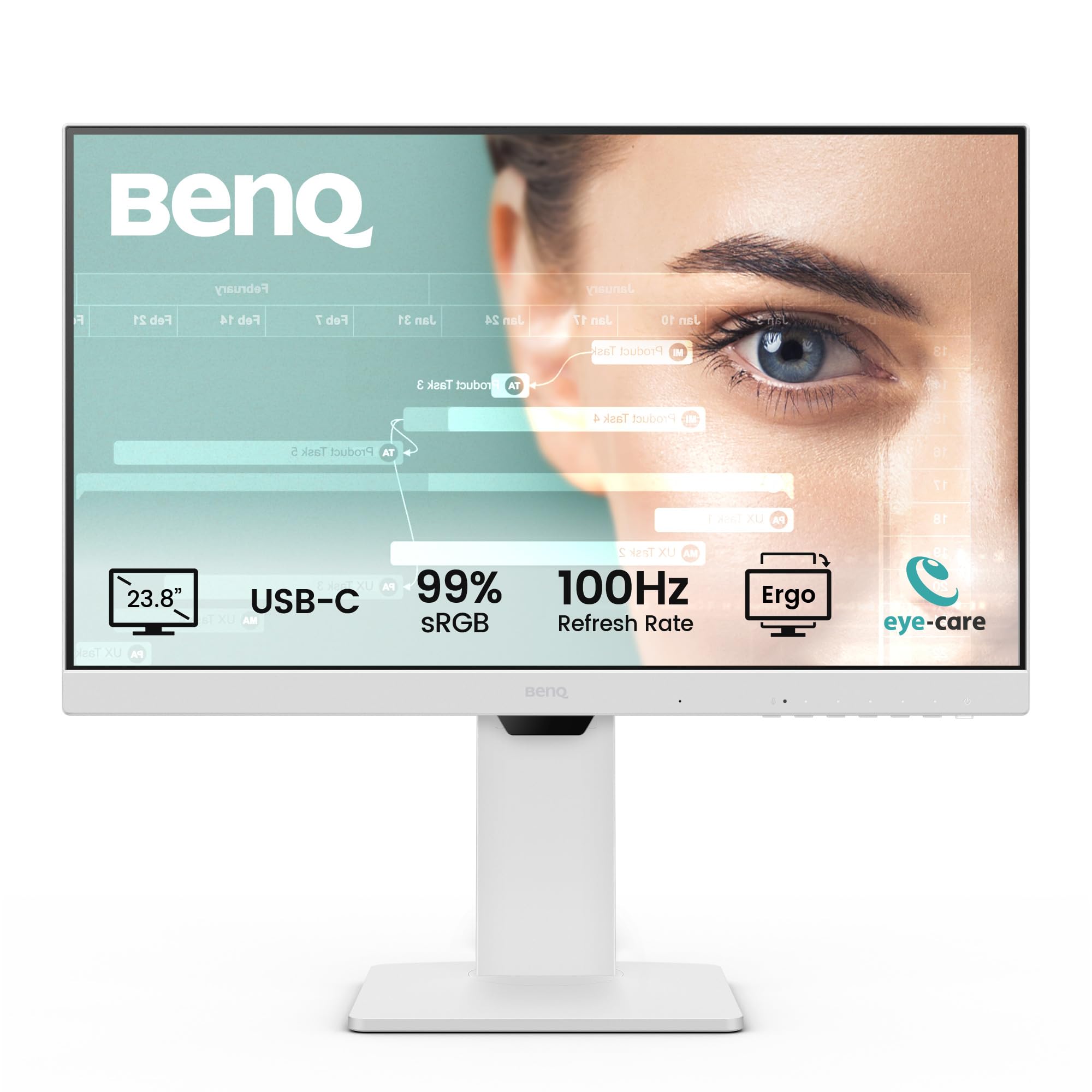 BenQ GW2486TC 23.8“ IPS 1080p Home-Office-Monitor, FHD, USB-C (65W Leistung),100 Hz, Eye-Care, Ergo-Design, USB-Hub, Daisy Chain, hohe Bildwiederholrate, 99% sRGB, HDMI, Display Port, TÜV-zertifiziert
