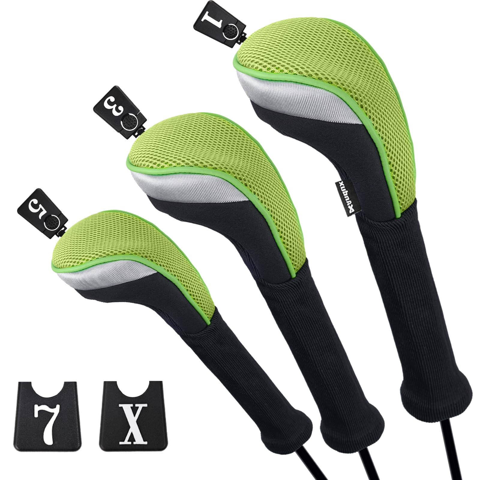 Andux Golf Fairway Wood Club Head Covers 460cc Driver Extra Long Neck 3pcs/Set Black/Green