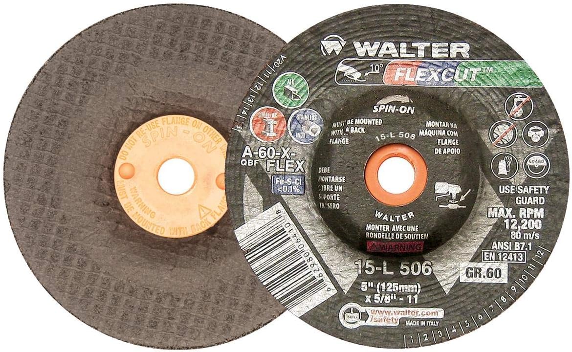 Walter 15L506 FLEXCUT Flexible Grinding Wheel [Pack of 25] - A-60-X-FLEX Grit, 5 in. Abrasive Wheel with Arbor Hole Fastening. Angle Grinding Wheels