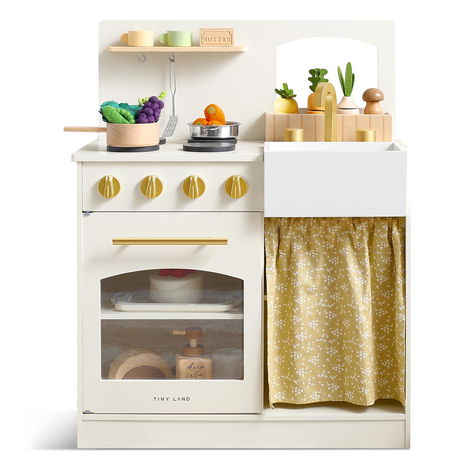 Photo 1 of Tiny Land Play Kitchen, Kids Kitchen Playset, Toddler Kitchen with Cutting Food Set, Wooden Kitchen Sets for Kids, Best Gift for Girls and Boys