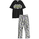 Vanilla Underground Beetlejuice Mens Black Pajama Set | Logo Short Sleeve Long Leg PJs for Men | Classic Movie Logo Nightwear