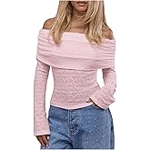 MAKEMECHIC Women's Off The Shoulder Shirt Ruched Long Sleeve Textured Going Out Tops