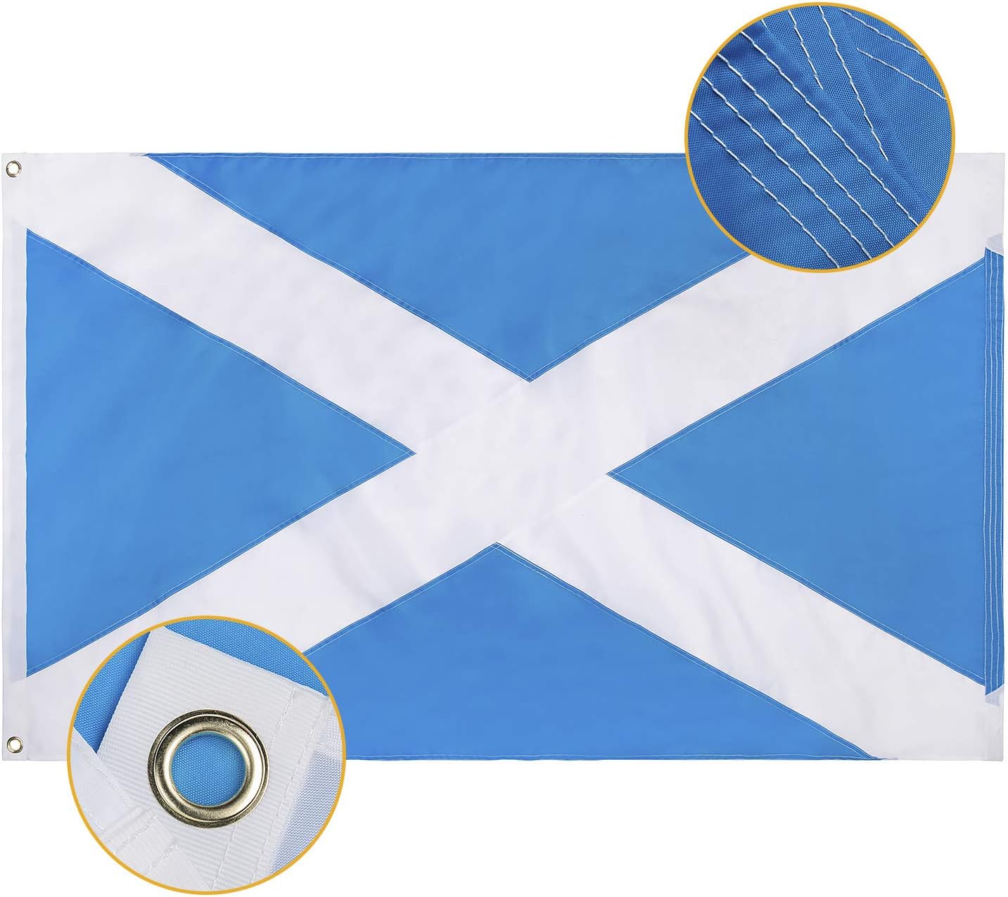 Scotland Scottish Flag 3x5FT Scottish Flag Embroidery with Sewn Stripes, Canvas Header & Brass Grommets, Triple Stitching, High-Grade Outdoor Nylon Saint Andrew's Cross Flags for All-Weather