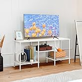 Luplom White TV Stand with Storage for 50 Inch TV Modern Entertainment Center with Open Storage Shelves 3 Tier Wood TV Console Table Media Cabinet for Living Room Bedroom Office