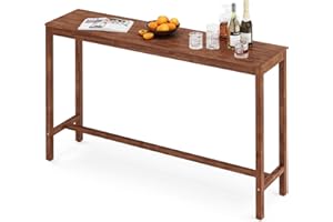 Cozyman Bar Table, 63 inch Counter Bar Height Pub Table, Rectangular Acacia Wood High Top Kitchen Dining Table, Indoor Use, Teak Brown