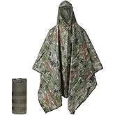 Plus Size Adult Rain Poncho with Hood, Camo Poncho Waterproof, Army Poncho for Camping, Hiking, Fishing, Travel and Outdoors.
