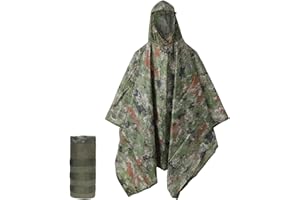 KING MILLS Plus Size Adult Rain Poncho with Hood, Camo Poncho Waterproof, Army Poncho for Camping, Hiking, Fishing, Travel and Outdoors.