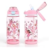 decalsweet Kids Water Bottle 20oz Durable Leak-Proof Plastic Water Cup for Kids Toddlers,With Straw Handle and Pop-Up Spout Cover,Safe for School Sports Daycare Travel & Camp