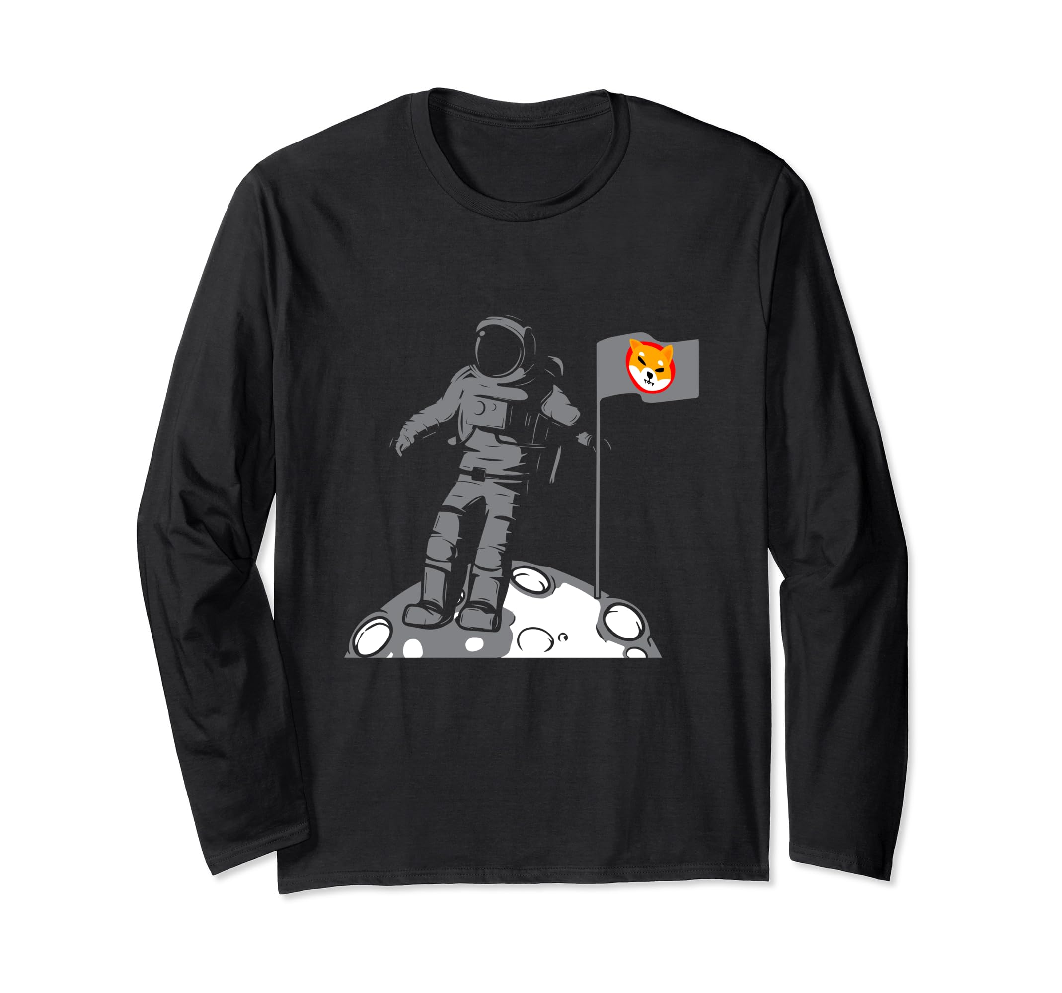 Shiba Inu Coin Flag Astronaut Moon Landing Cryptocurrency Long Sleeve T-Shirt
