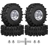 HobbyPark Negative Offset -10mm Deep Dish Aluminum Chrome 1.9 Beadlock Wheels and 1.9 Mud Slingers Tires for 1/10 RC Crawler Axial SCX10 TRX4 VS4-10 Gen8 RC4WD, Set of 4