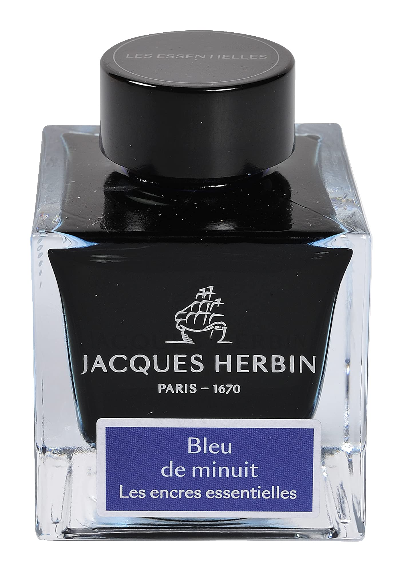 Jacques Herbin 13119JT - 50 ml ink bottle for fountain and roller pens, Bleu de minuit/ Midnight Blue Colour - Made in France - Calligraphy - Writing - Arts