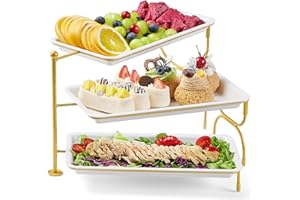 Lifewit 3 Tiered Tray Stand for Party Entertaining, 12"×6.5" Serving Platters and Trays, Reusable Trays with Stable Mental St