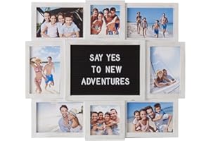 MELANNCO Customizable Letterboard 8-Opening Photo Collage, 19 x 17 inch, Distressed White