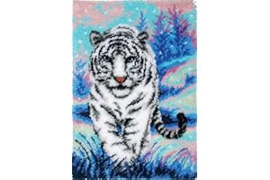YOOTOM Tiger Latch Hook Rug Kit for Adult, DIY Handmade Carpet Crochet Needlework Mat Knotted Cushion Tapestry, Pre-Printed Latch Hook Kits, Embroidery Decoration Festival Gift 20x15 in.