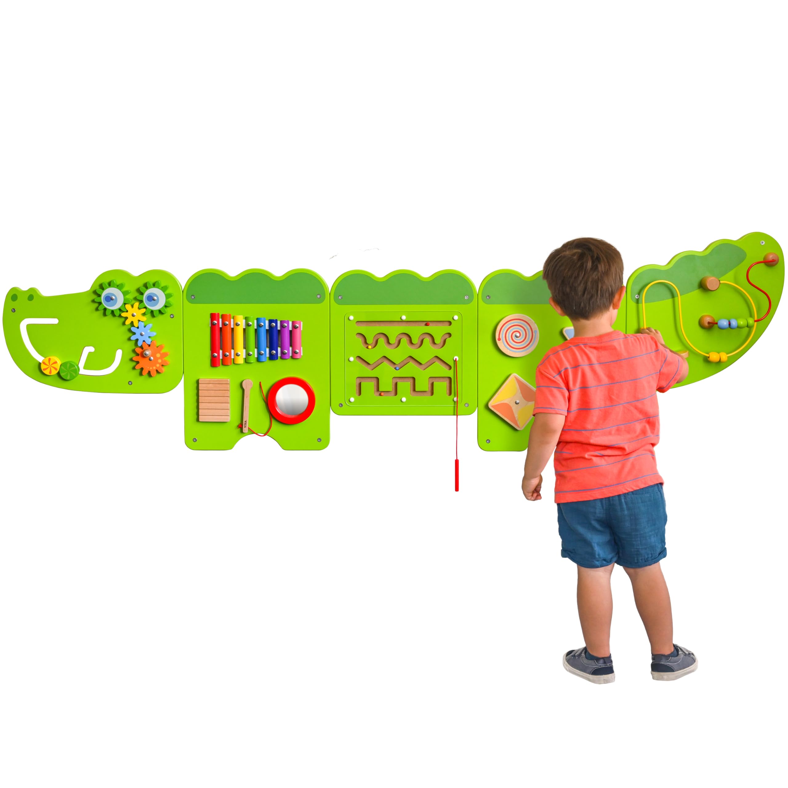 SPARK & WOW Crocodile Activity Wall Panels | Light Green | Ages 18m+ | Montessori Sensory Wall Toy | 9 Activities| Busy Board Toys for Toddlers Image