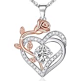 moshen Rose Heart Necklace for Women Sterling Silver Birthstone Pendant - Gift for Women Mom Wife Girlfriend daughter Best Friend