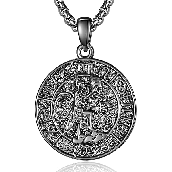 Amazon.com: 占星術珠寶10k 白金圓形十二星座標誌星座繩索風格墜飾項鍊