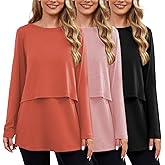 Ecavus Women's 3Pack Maternity Nursing Shirts Long Sleeve Double Layer Breastfeeding Shirts Comfy Pregnancy Clothes