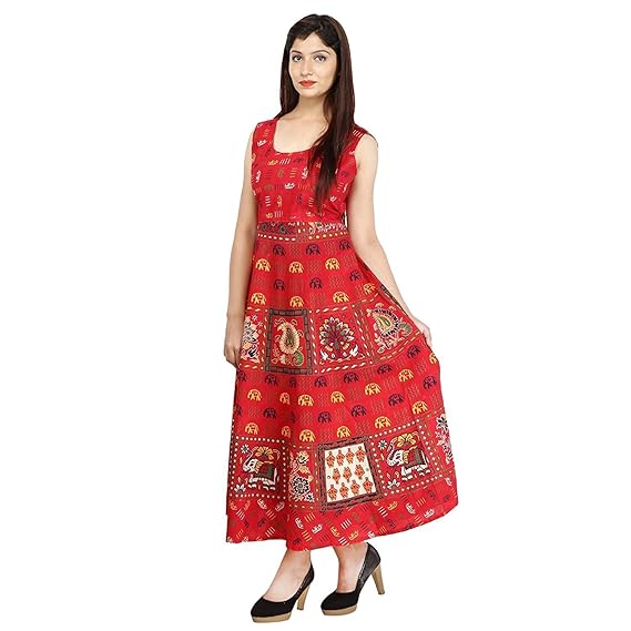 Women's Cotton Semi-Stitched Fabric (ADMidi0010_Red_Free-Size)
