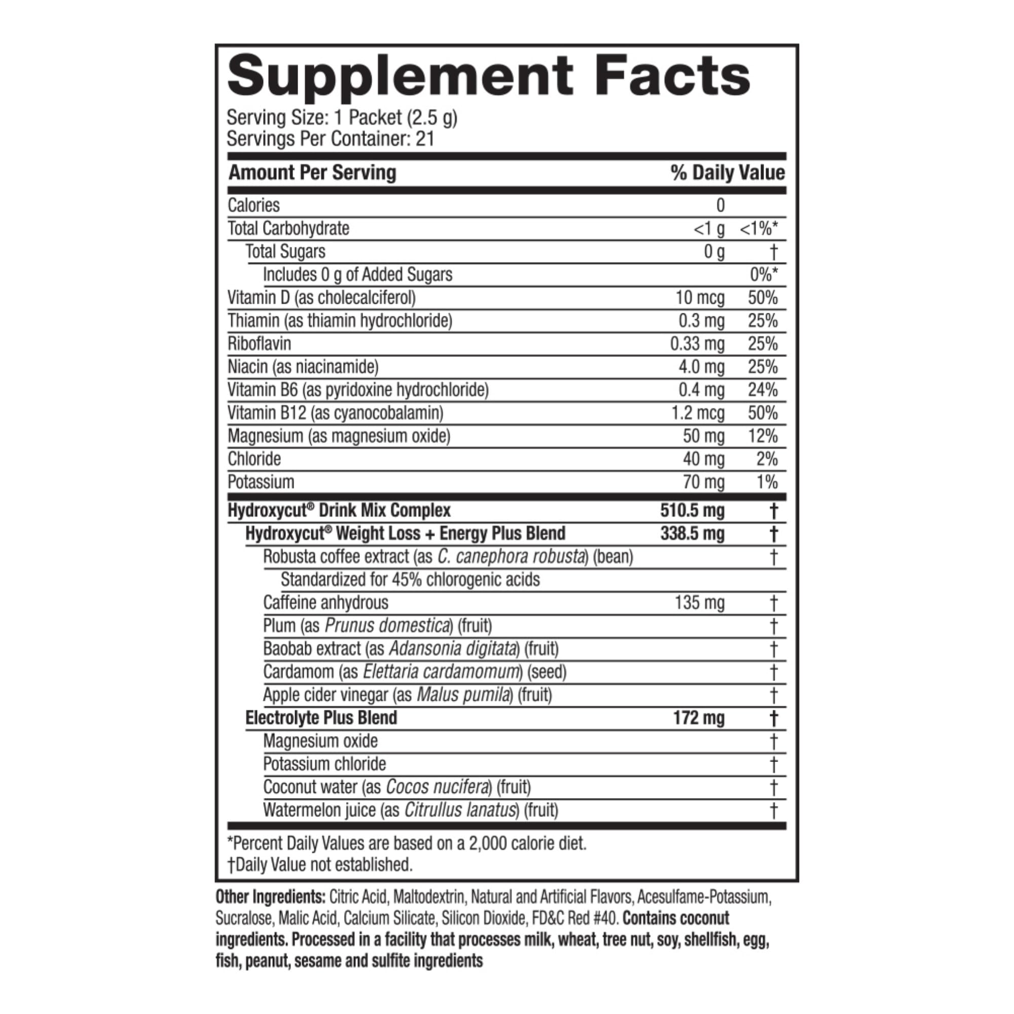 Hydroxycut Drink Mix, Wildberry Blast - 21 Travel-Size Packets - Zero Calories, Zero Sugar - Boost Metabolism, Burn Calories, Increase Energy - for Women & Men