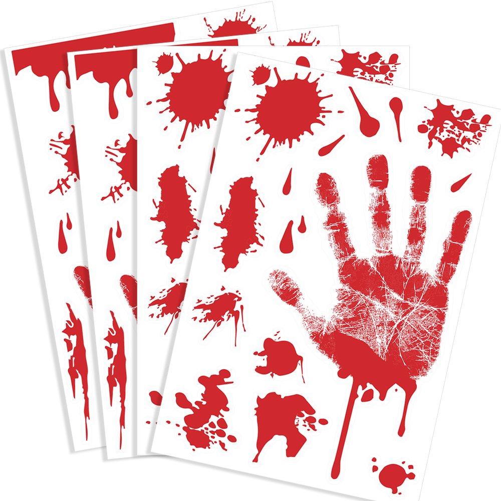 KUUQA 4 Pcs Handprint Clings Horror PVC Stickers Decals for Halloween Decorations