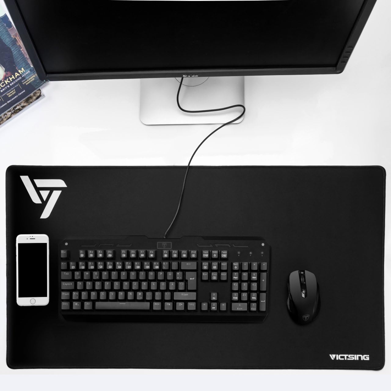 VicTsing [30% Larger] Extended Gaming Mouse Pad with Stitched Edges, Long XXL Mousepad (31.5x15.7In), Desk Pad Keyboard Mat, Non-Slip Base, Water-Resistant, for Work & Gaming, Office & Home, Black : Office Products