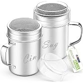 Powdered Sugar Shaker Duster with Handle lid, Flour Cinnamon Shaker for Coffee Bar Bread Baking, Fine Mesh Dredge - 6 ounce, pack of 2